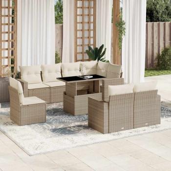 ARDEBO.de - 9-tlg. Garten-Sofagarnitur mit Kissen Beige Poly Rattan