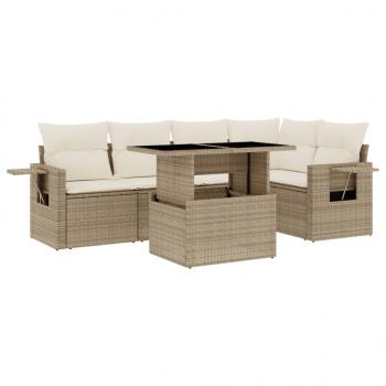 6-tlg. Garten-Sofagarnitur mit Kissen Beige Poly Rattan