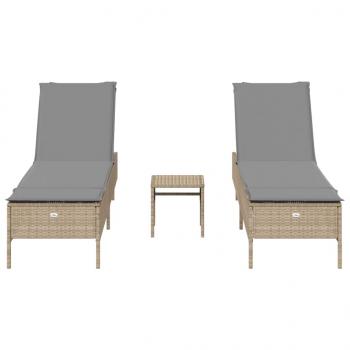 3-tlg. Sonnenliegen-Set mit Auflage Beige Poly Rattan
