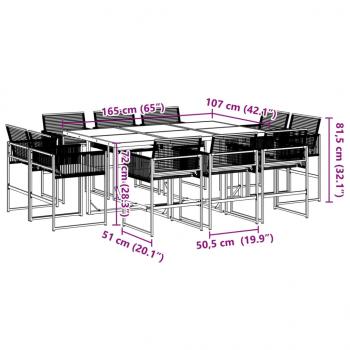 11-tlg. Garten-Essgruppe mit Kissen Schwarz Poly Rattan