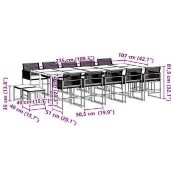 15-tlg. Garten-Essgruppe mit Kissen Schwarz Poly Rattan