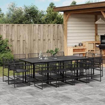 ARDEBO.de - 13-tlg. Garten-Essgruppe Schwarz Poly Rattan