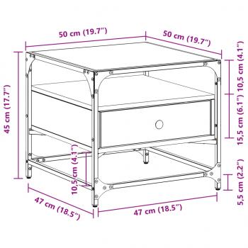 Couchtisch mit Glasplatte Braun Eichen-Optik 50x50x45 cm Stahl