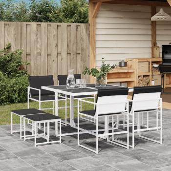 ARDEBO.de - 9-tlg. Garten-Essgruppe mit Kissen Weiß Textilene