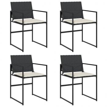 Gartenstühle mit Kissen 4 Stk. Schwarz Poly Rattan