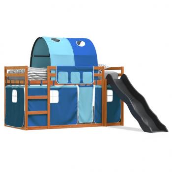 ARDEBO.de - Etagenbett mit Rutsche und Gardinen Blau 90x200 cm