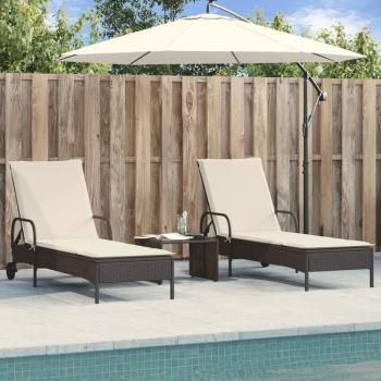 ARDEBO.de - Sonnenliegen mit Auflagen 2 Stk. Schwarz Poly Rattan