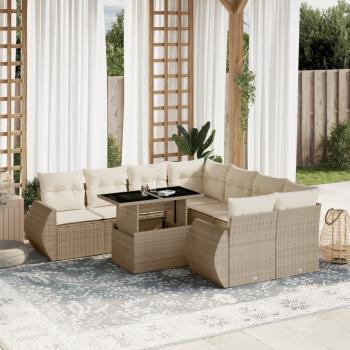ARDEBO.de - 9-tlg. Garten-Sofagarnitur mit Kissen Beige Poly Rattan