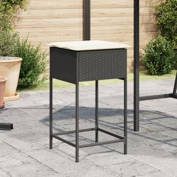 ARDEBO.de - Garten-Barhocker mit Kissen 2 Stk. Schwarz Poly Rattan