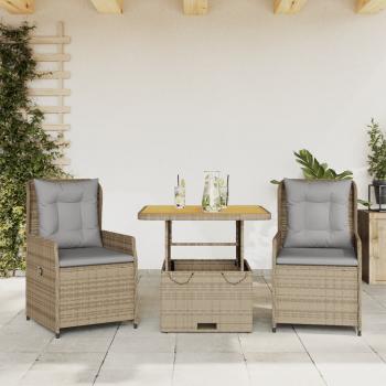 ARDEBO.de - 3-tlg. Bistro-Set mit Kissen Beige Poly Rattan