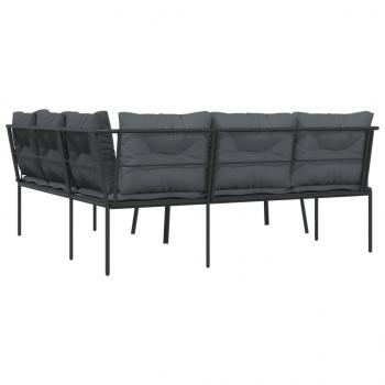Garten-Sofagarnitur mit Kissen Schwarz Stahl und Textilene