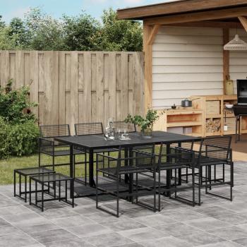 ARDEBO.de - 11-tlg. Garten-Essgruppe Schwarz Poly Rattan