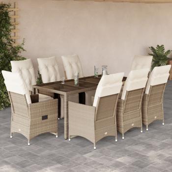 ARDEBO.de - 9-tlg. Garten-Bistro-Set mit Kissen Beige Poly Rattan