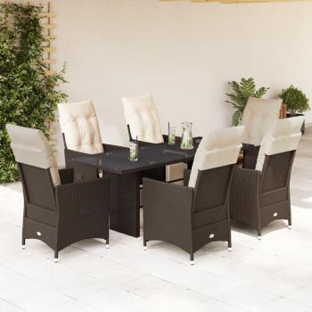 ARDEBO.de - 7-tlg. Garten-Bistro-Set mit Kissen Braun Poly Rattan