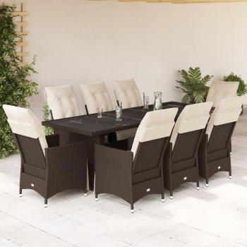 ARDEBO.de - 9-tlg. Garten-Bistro-Set mit Kissen Braun Poly Rattan