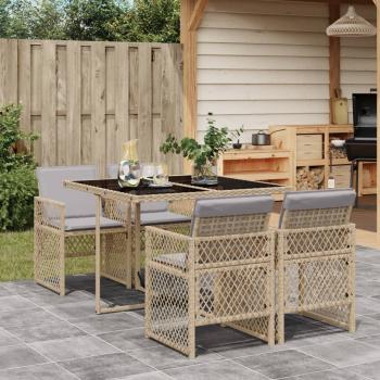 ARDEBO.de - 5-tlg. Garten-Essgruppe mit Kissen Beige Poly Rattan
