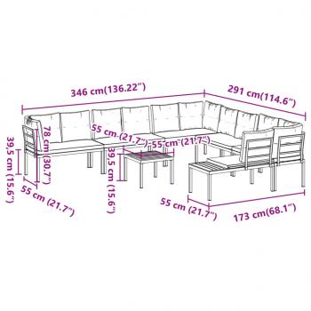 7-tlg. Garten-Sofagarnitur mit Kissen Schwarz Stahl