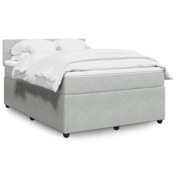 ARDEBO.de - Boxspringbett mit Matratze Hellgrau 140x190 cm Samt