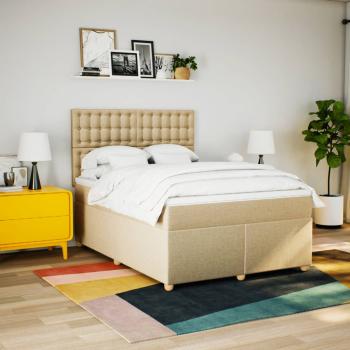 ARDEBO.de - Boxspringbett mit Matratze Creme 140x200 cm Stoff