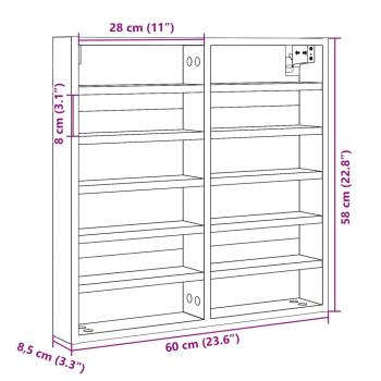 Vitrinenschrank Braun Eichen-Optik 60x8,5x58 cm Holzwerkstoff
