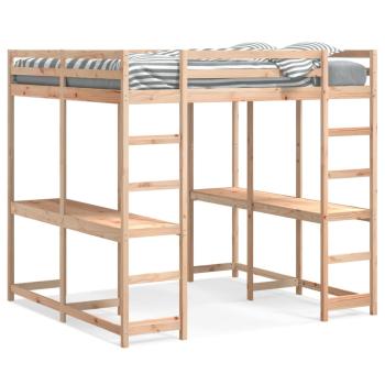 ARDEBO.de - Hochbett mit Schreibtisch & Leiter 180x200 cm Massivholz Kiefer