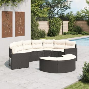 ARDEBO.de - 2-tlg. Garten-Sofagarnitur Halbrund Schwarz Poly-Rattan