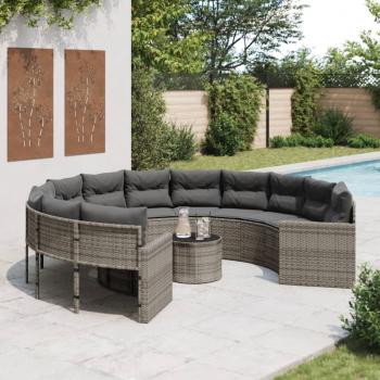 ARDEBO.de - Gartensofa mit Tisch und Kissen Rund Grau Poly Rattan