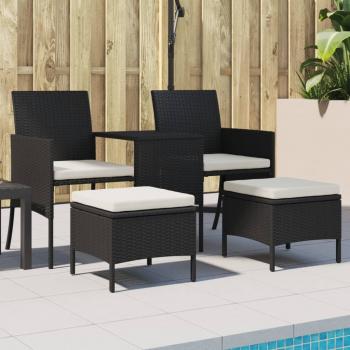 ARDEBO.de - Gartensofa 2-Sitzer mit Tisch und Hockern Schwarz Poly Rattan