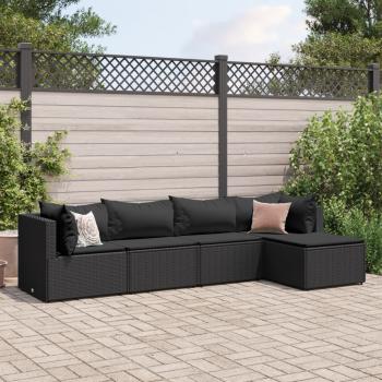 ARDEBO.de - 5-tlg. Garten-Lounge-Set mit Kissen Schwarz Poly Rattan