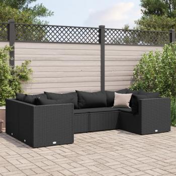 ARDEBO.de - 6-tlg. Garten-Lounge-Set mit Kissen Schwarz Poly Rattan
