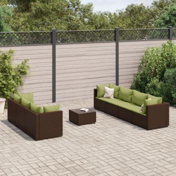 ARDEBO.de - 8-tlg. Garten-Lounge-Set mit Kissen Braun Poly Rattan