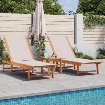 ARDEBO.de - Sonnenliegen 2 Stk. mit Tisch Grau Massivholz Akazie Textilene