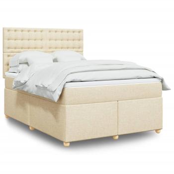 ARDEBO.de - Boxspringbett mit Matratze Creme 140x200 cm Stoff