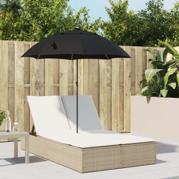 ARDEBO.de - Doppel-Sonnenliege mit Kissen & Sonnenschirm Beige Poly Rattan