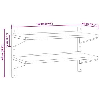 Wandregal mit 2 Böden 100x40x60 cm Silbern Edelstahl