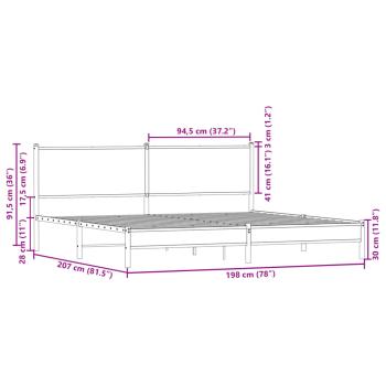 Metallbett ohne Matratze Sonoma-Eiche 193x203 cm