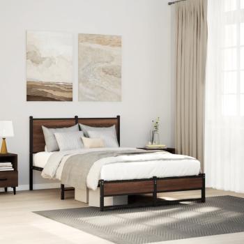 ARDEBO.de - Metallbett ohne Matratze Braun Eichen-Optik 120x190 cm