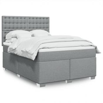 ARDEBO.de - Boxspringbett mit Matratze Hellgrau 140x200 cm Stoff