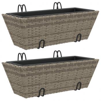 Pflanzkasten mit Haken 2 Stk. Grau Poly Rattan