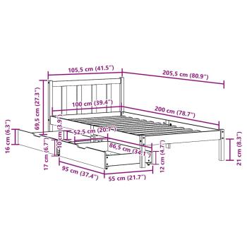 Massivholzbett ohne Matratze Wachsbraun 100x200 Kiefernholz