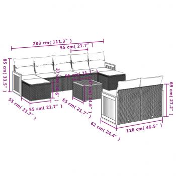 ARDEBO.de - 10-tlg. Garten-Sofagarnitur mit Kissen Schwarz Poly Rattan