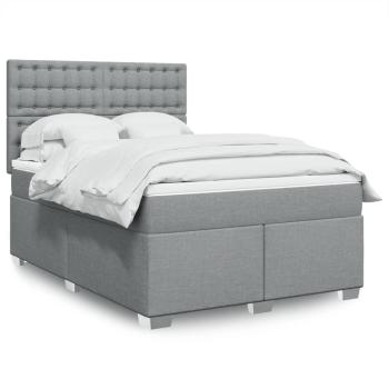 ARDEBO.de - Boxspringbett mit Matratze Hellgrau 140x200 cm Stoff