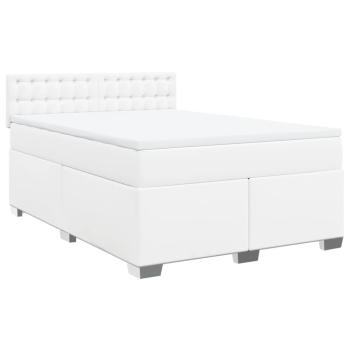 Boxspringbett mit Matratze Weiß 140x200 cm Kunstleder