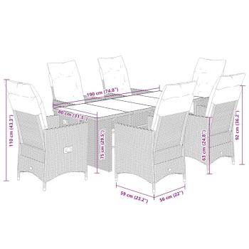 ARDEBO.de - 7-tlg. Garten-Essgruppe mit Kissen Braun Poly Rattan