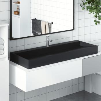 ARDEBO.de - Waschbecken 120x46x11 cm Mineralguss/Marmorguss Mattschwarz