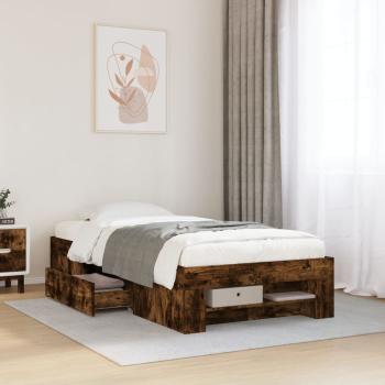 ARDEBO.de - Bettgestell ohne Matratze Räuchereiche 90x190 cm Holzwerkstoff
