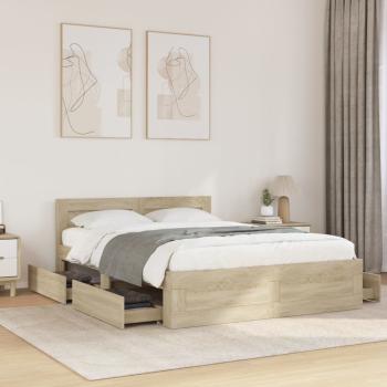 ARDEBO.de - Bettgestell mit Kopfteil Sonoma-Eiche 140x200 cm Holzwerkstoff