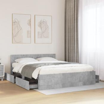 ARDEBO.de - Bettgestell mit Kopfteil Betongrau 150x200 cm Holzwerkstoff