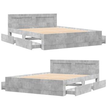 Bettgestell mit Kopfteil Betongrau 150x200 cm Holzwerkstoff