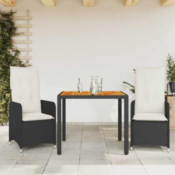 ARDEBO.de - 3-tlg. Garten-Bistro-Set mit Kissen Schwarz Poly Rattan